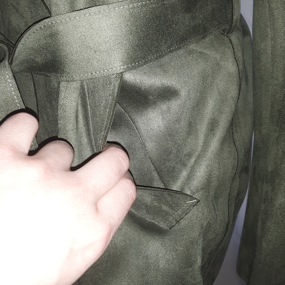 ATF Olive Green Faux Suede Trench Jacket. Size S. - Picture 5 of 8
